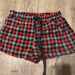 Red and Black Plaid Pajama Shorts with Elastic Waistband